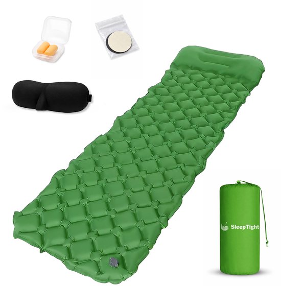 Sleeptight Slaapmat Zelfopblazend - Luchtbed met ingebouwde voetpomp - Camping matras - 200cm - Slaapmasker Oordopjes & Reparatiekit