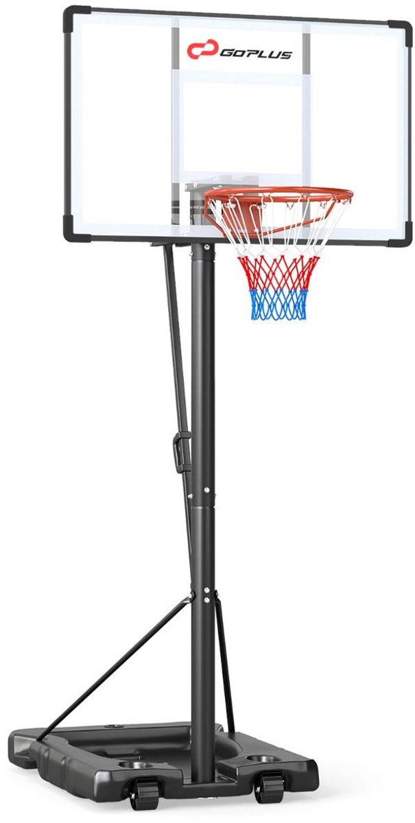 Basketbalpaal - Basketbalring - Verstelbaar in hoogte - 170-305 cm - Voor buiten - Met wieltjes - Weerbestendig