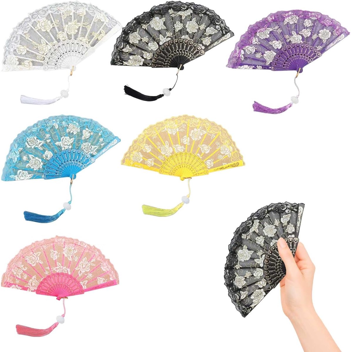 Handwaaier - Spaanse Handwaaier - Verkoeling Waaiers voor Zomerse Themperatuur - Waaier Festival - Chinese Waaier - Festival Waaier - Verkoelend - Handventilator - Tegen Opvliegers - 6 Stuks - van Imperatoris