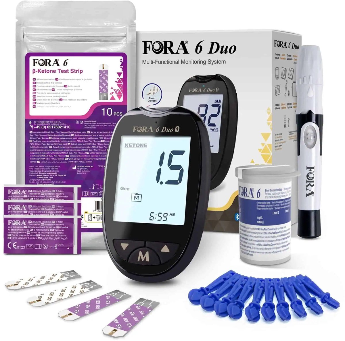 FORA 6 Duo Ketonenmeter - Inclusief Ketose Strips/ Ketonen Strips - Keto Meter - Ketonen Meter Bloed