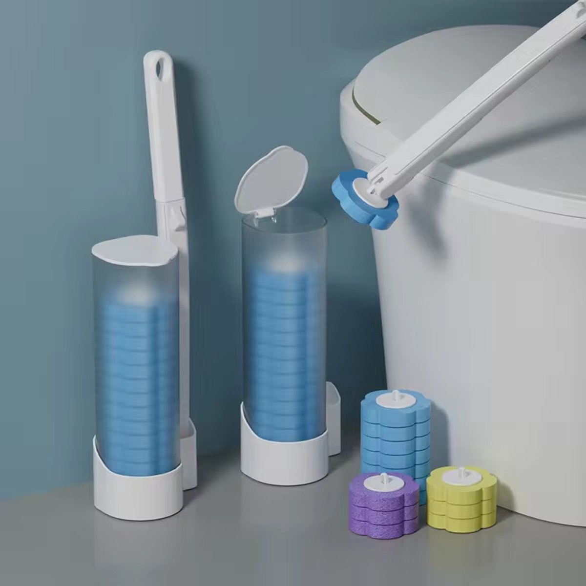 LaNicole-®Toiletborstel-ZX78-Met Houder Vrijstaand-Hygiënische Toiletborstel-Met 12pads