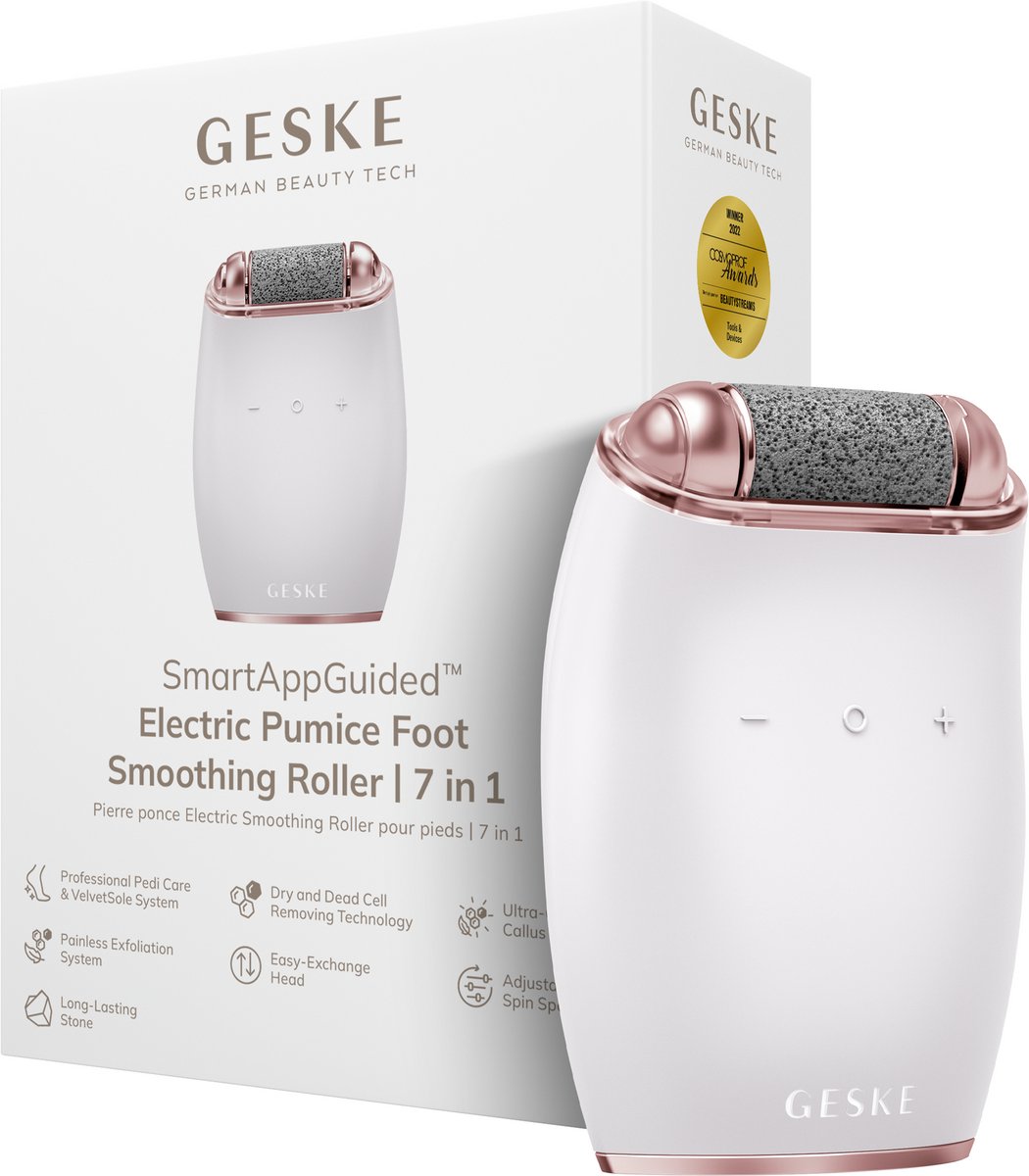 GESKE Electric Pumice Foot Smoothing Roller | 7 in 1 | Elektrische Voetvijl & Exfoliator | Langdurige Puimsteen | Voor Zachte Voeten | Geavanceerde Eeltverwijdering | Ideaal voor je Pedicureset