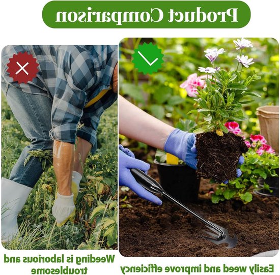 Set van 2 RVS Onkruidpluggen voor Tuin, Handgereedschap voor Onkruidverwijdering, Lange Handgreep Tuinschep en Onkruidbestrijdingshulpmiddel van Merkloos	 — afbeelding 3