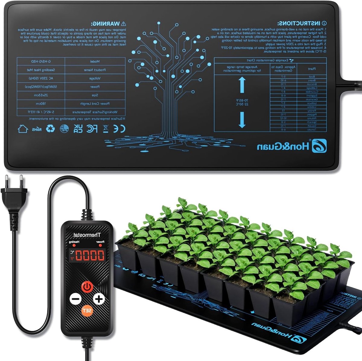 Efficiënte 55W Verwarmingsmat voor Planten met Thermostaat - Ideaal voor Zaailingen, Huisd