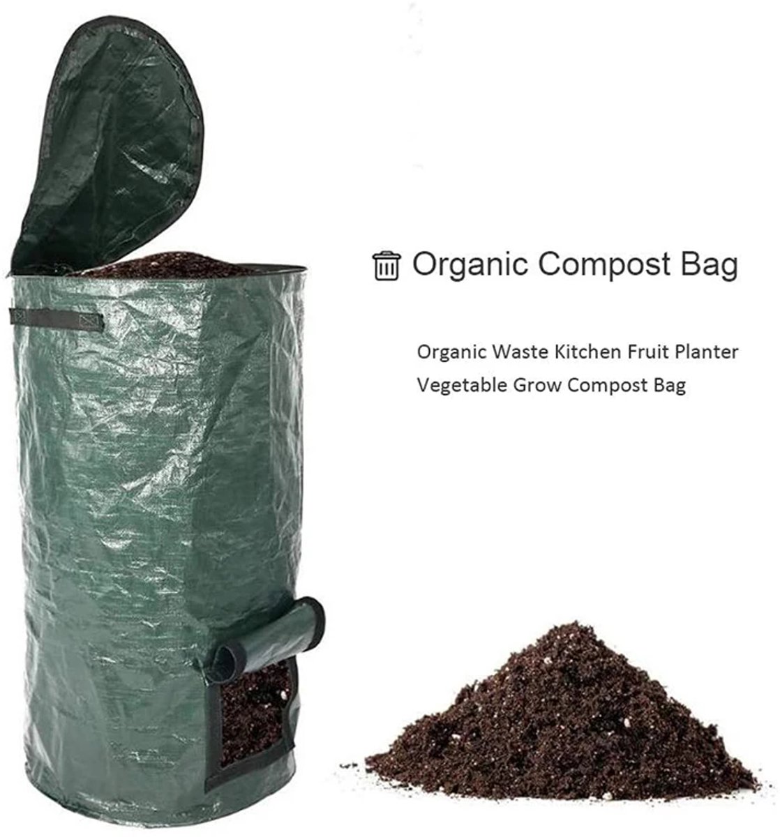 Opvouwbare Compostzak 35x60 cm - Milieuvriendelijke Tuincomposter - Bio-Fermentatiezak met Rits en Oogstvenster - Groen