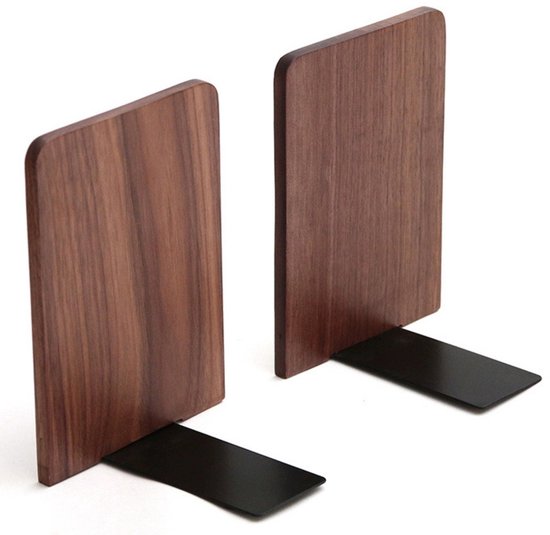WHOUSE Serre-livres – Standard – Support - Bois - Noyer - 2 pièces - 19x12cm