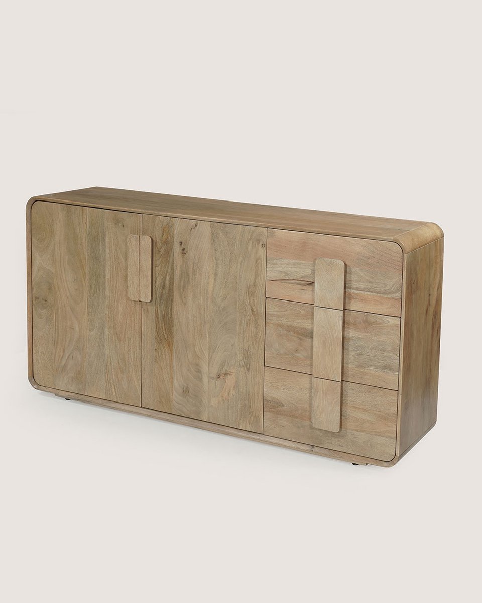 Dressoir 160 cm Mangohout – 2 Deuren & 3 Lades – Landelijk