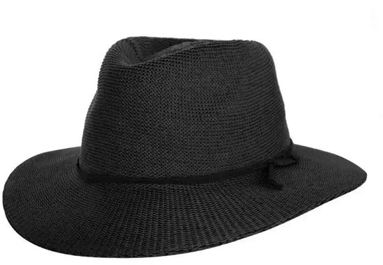 Zwarte kreukbestendige fedora hoed met lint.
