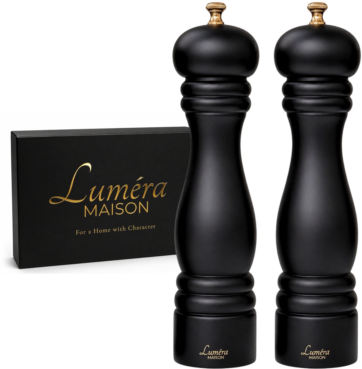 Luméra Maison Peper en zoutmolen set – Acacia – 27 cm – Verstelbaar – Zwart