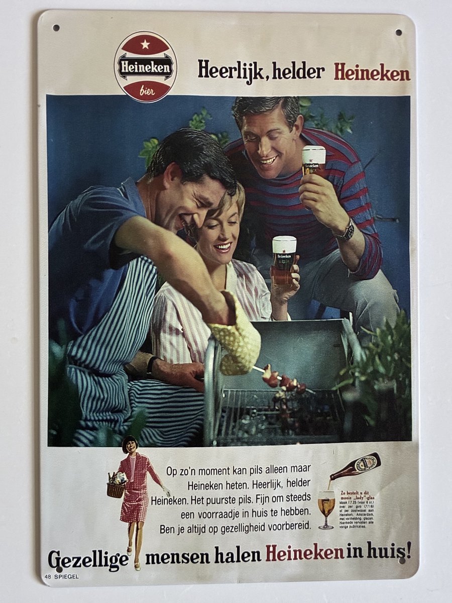 oude heineken reclame jaren 60Metalen wandbord 20 x 30 cm - Mancave -Wand Decoratie - Metalen borden - Tekst borden - Metalen bord - Reclame bord - Vintage - Kroeg - Bar – Cafe - Horeca - retro