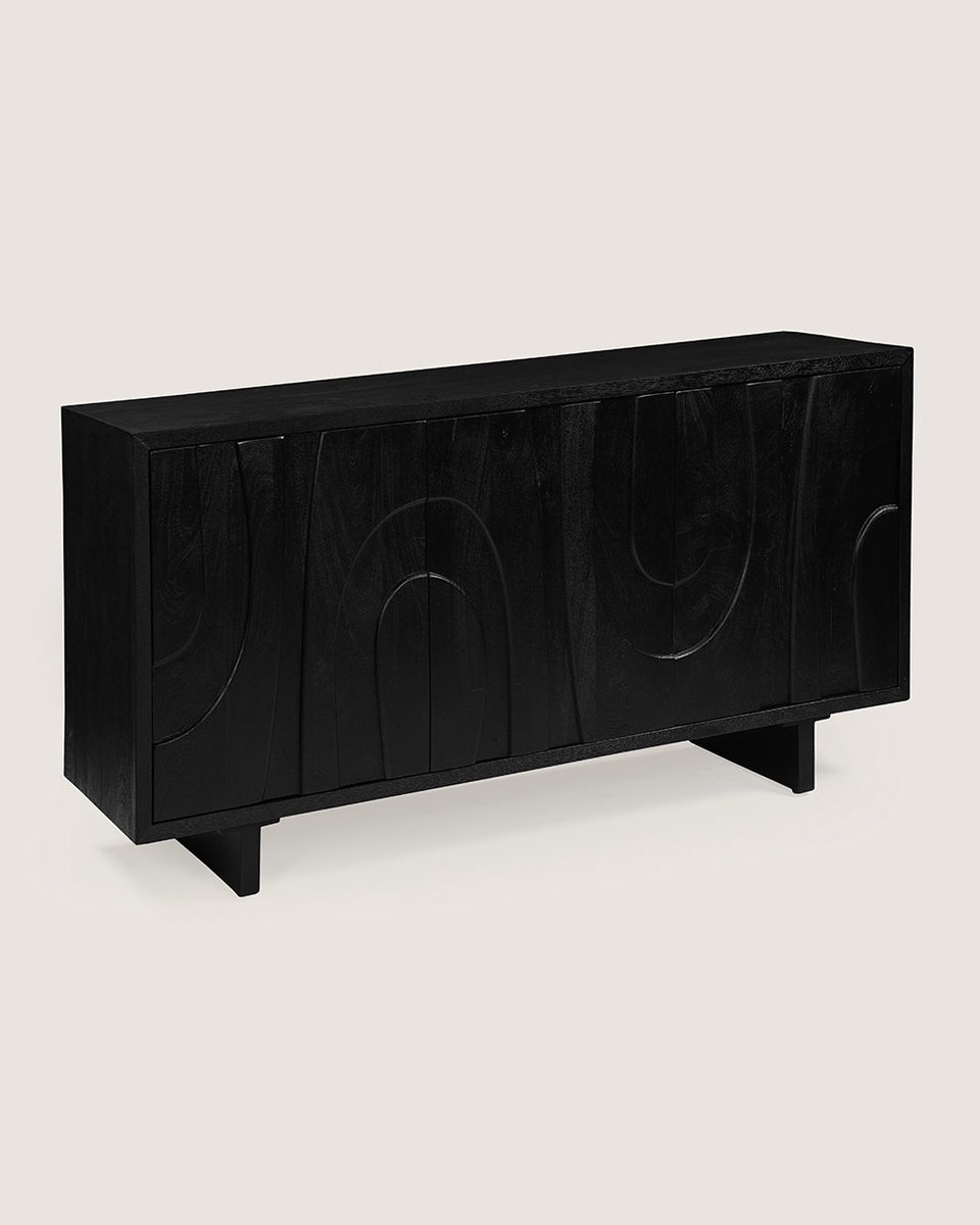 Dressoir 160 cm Mangohout – 3 Deuren – Zwart – Modern Design