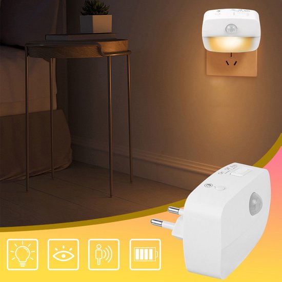 Nachtlampje met bewegingssensor Plug-in - LED- Nachtlampje Stopcontact - 3 standen - 2 stuks — afbeelding 4