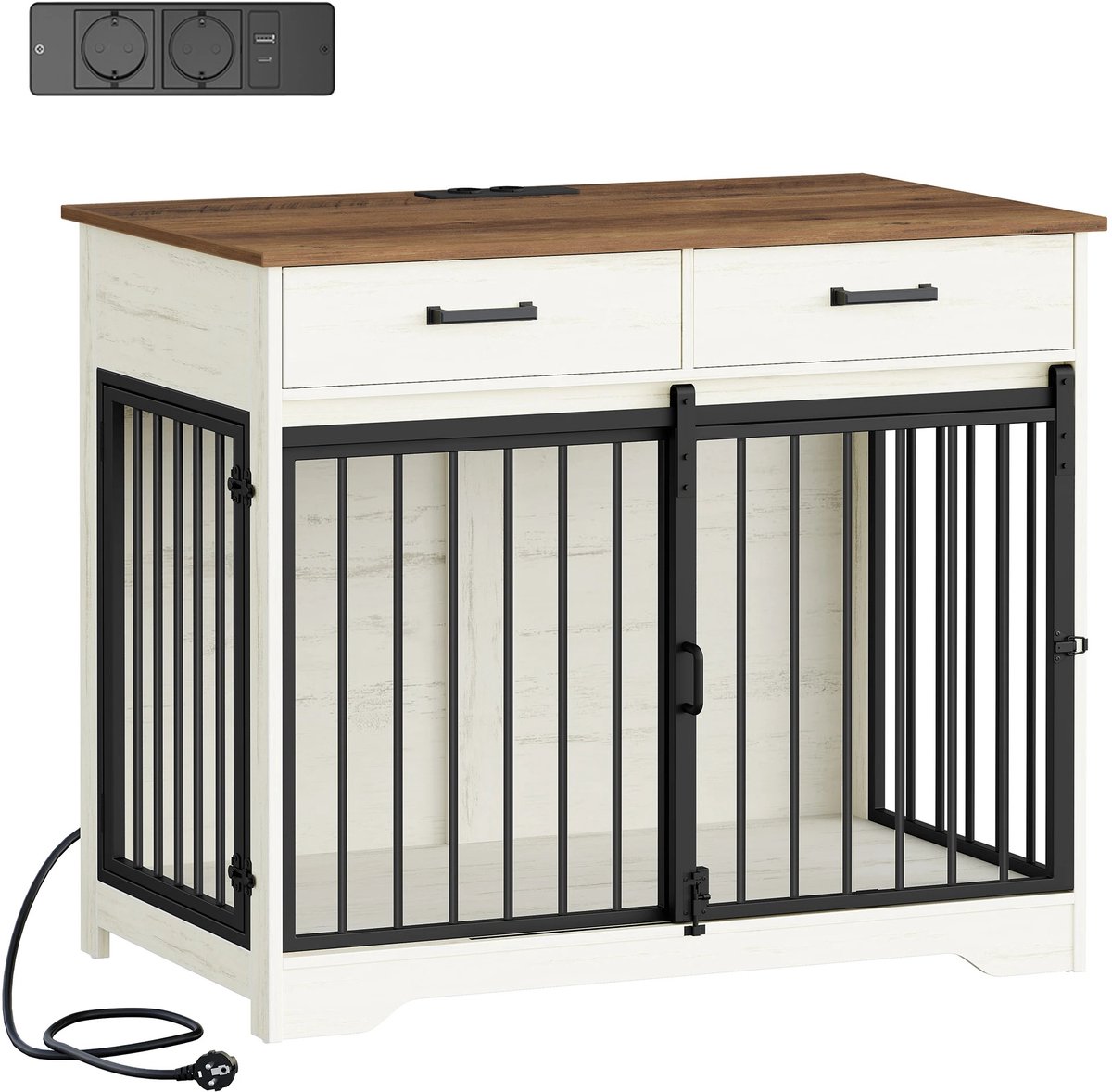 LUMÈ STORE Hondenbench Meubel - Hondenhok - Bench Hond - Hondenmeubel - 2 Deuren - Met Lades - 91 x 48,5 x 57,5 cm - XL - Wit