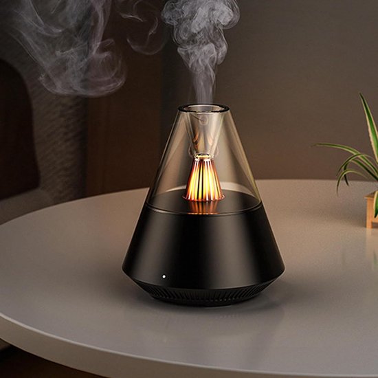 Aromaverspreider voor etherische oliën, draagbare luchtbevochtiger met koele mist en warm lichteffect, afstandsbediening, 150 ml inhoud, voor slaapkamer, kantoor, woonkamer, yoga (Zwart)