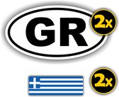 Jerma - GR - Griekenland Vlag - Auto - Sticker - 2x ovaal 13x7 cm - 2st 7x2.5 cm - Vinyl - Zelfklevend