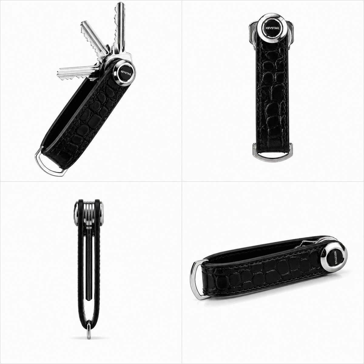 Keystaq Sleutelhanger / Sleutel Organizer – Compacte Sleutelhouder – Tot 8 Sleutels – Leer - Zwart Structuur