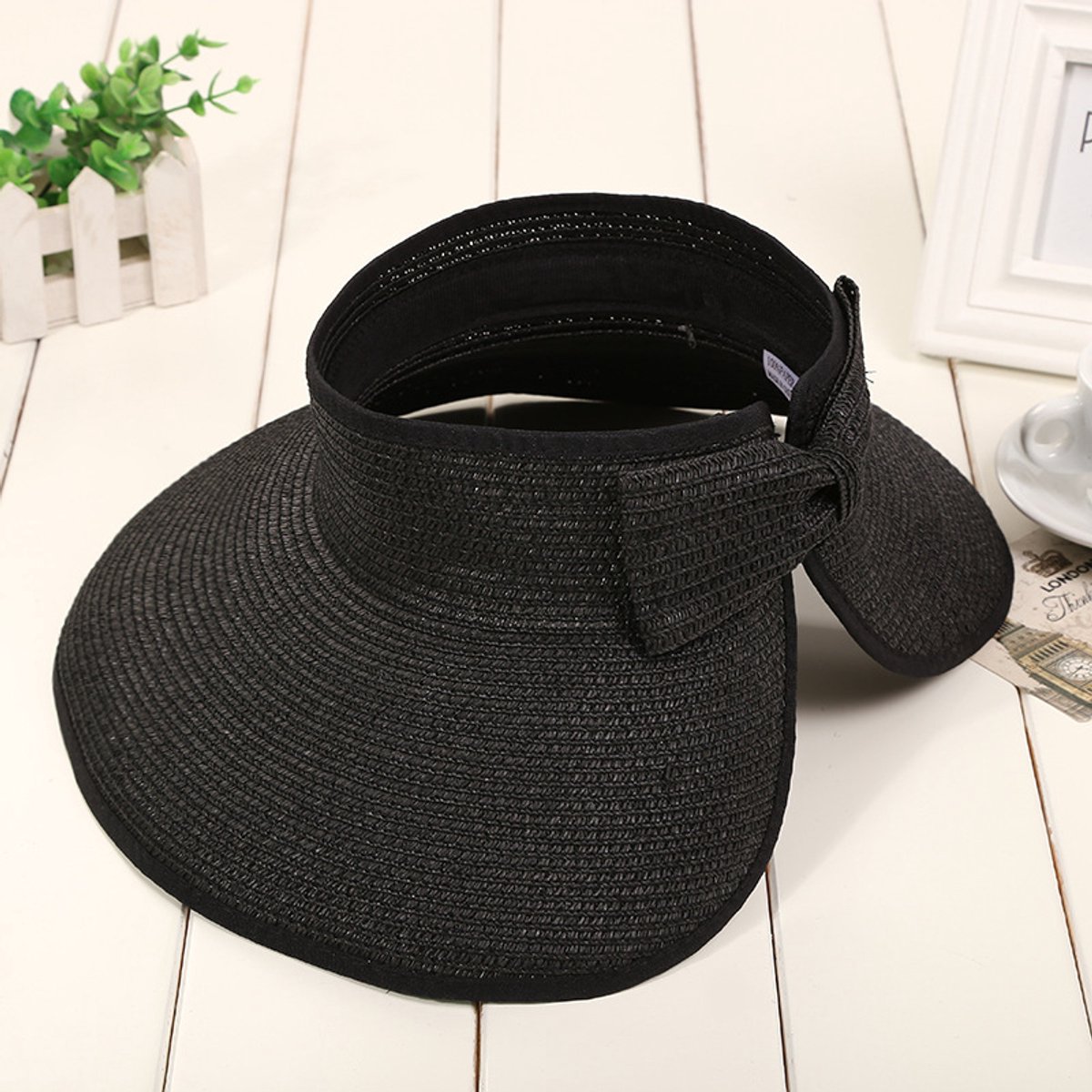 VHV - Hoed - Zonnehoed - Zonnehoed dames - Zonnekleppen voor dames - Opvouwbare zomerhoeden - Voor strand en buitenactiviteiten - Zwart (56-58 cm)