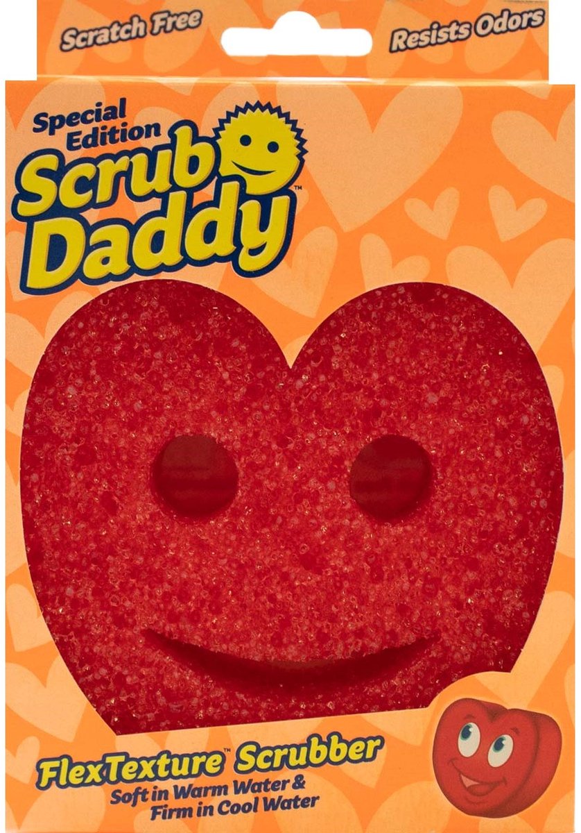 Scrub Daddy Heart Spons | Krasvrije Schuurspons met FlexTexture | Schoonmaakspons voor Keuken & Badkamer | Hartvorm | Duurzaam & Geurvrij