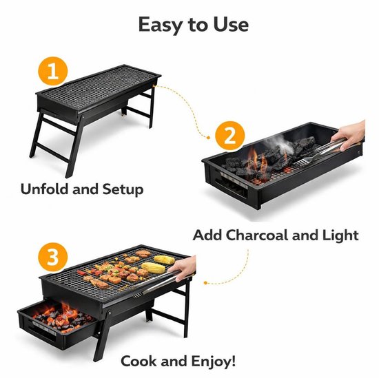 BBQ-grill - Draagbare BBQ-grill - Houtskool BBQ-grill - Opvouwbare draagbare BBQ-grill - Roestvrijstalen barbecuegrill - Opvouwbaar - Draagbaar - 60*20*30 cm - Geschikt voor buiten, kamperen, tuin, enz. - Zwart van Merkloos — afbeelding 2