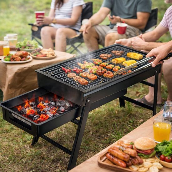 BBQ-grill - Draagbare BBQ-grill - Houtskool BBQ-grill - Opvouwbare draagbare BBQ-grill - Roestvrijstalen barbecuegrill - Opvouwbaar - Draagbaar - 60*20*30 cm - Geschikt voor buiten, kamperen, tuin, enz. - Zwart van Merkloos — afbeelding 4