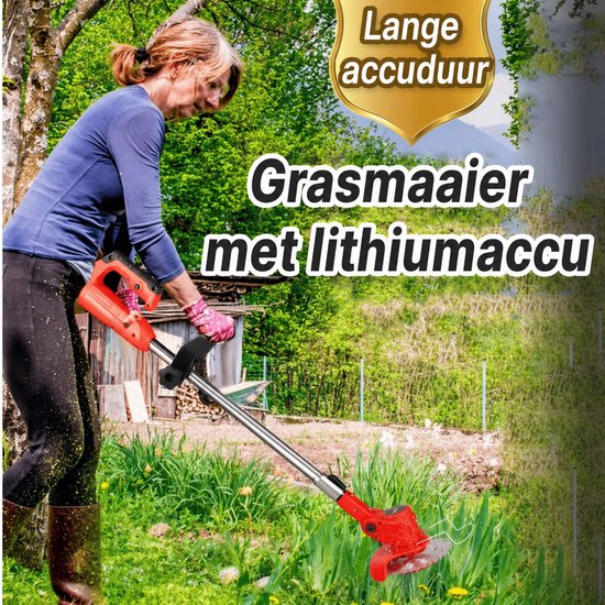 Traumheim® Accugrastrimmer, elektrische grasmaaier, met 2 accu's en oplader, 180° trimhoek, telescoopsteel & extra handgreep, rood van Traumheim — afbeelding 5
