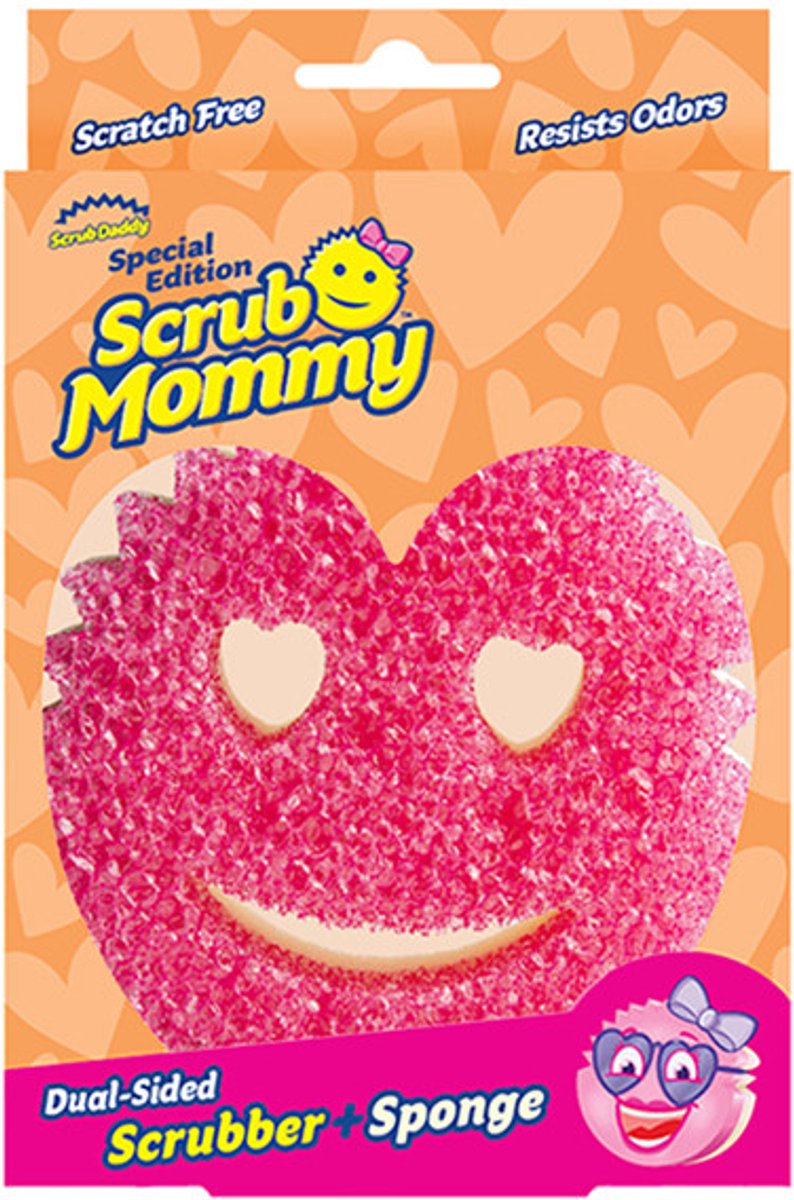 Scrub Mommy Heart Spons | Krasvrije Schuurspons met FlexTexture & ResoFoam | Schoonmaakspons Keuken & Badkamer | Hartvorm Roze/Geel