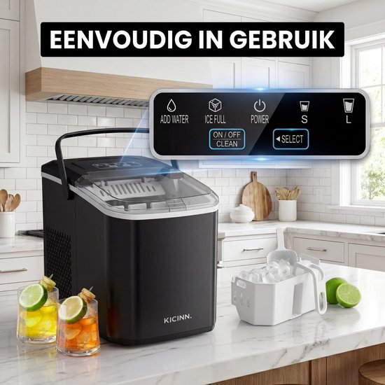 Kicinn IJsblokjesmachine - IJsblokjes Machine - IJsblokjesmaker - IJsschep - 12kg/24uur - Zelfreinigingsfunctie - Zwart van Kicinn — afbeelding 4