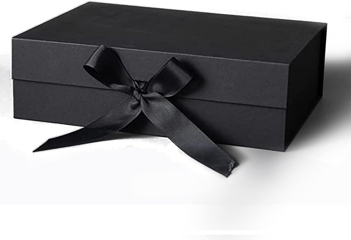 Bymivofun Geschenkdoos met strik, zwarte doos met deksel en lint, decoratieve verpakking voor geschenken, verjaardagen, jubileum, Kerstmis