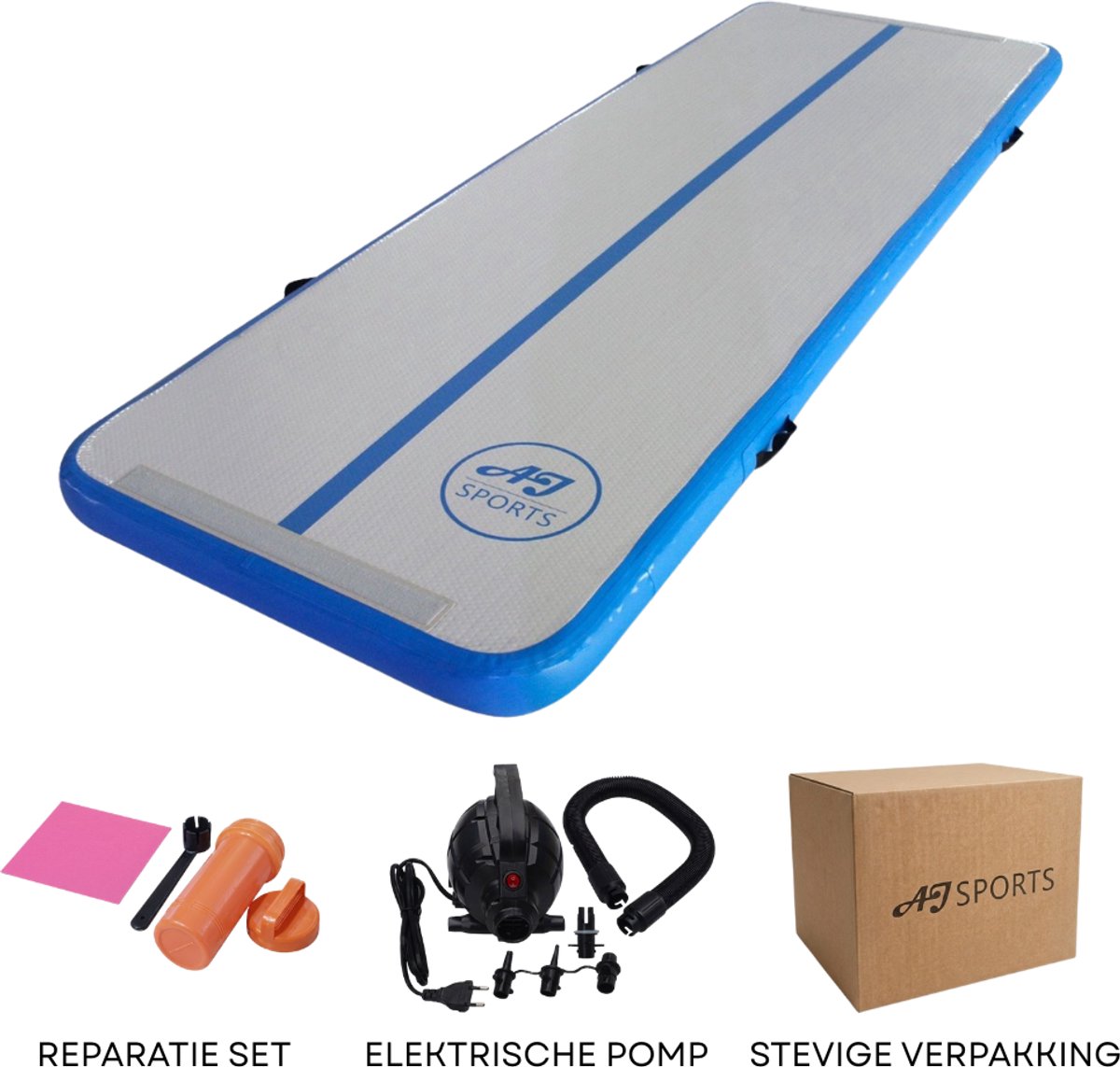AJ-Sports AirTrack Pro 300x100x20 CM - Speelmat - Turnmat - Gymmat - Turnen - Sporten & Spelen - Buiten & Binnen - Waterproof - INCLUSIEF Elektrische pomp