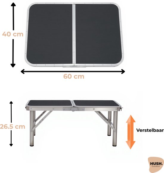 HUSH Outdoor Campingtafel - inklapbaar met handvat - lichtgewicht - verstelbaar - 60 x 40 x 26.5cm van Merkloos — afbeelding 3