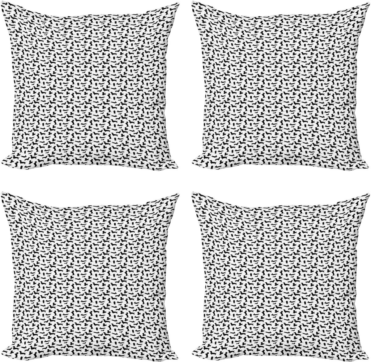 ABAKUHAUS Decoratieve kussenhoes met teckelmotief, 4 stuks, moderne accenten, dubbelzijdige digitale print, 50 x 50 cm, antracietgrijs en wit Houtskoolgrijs en wit