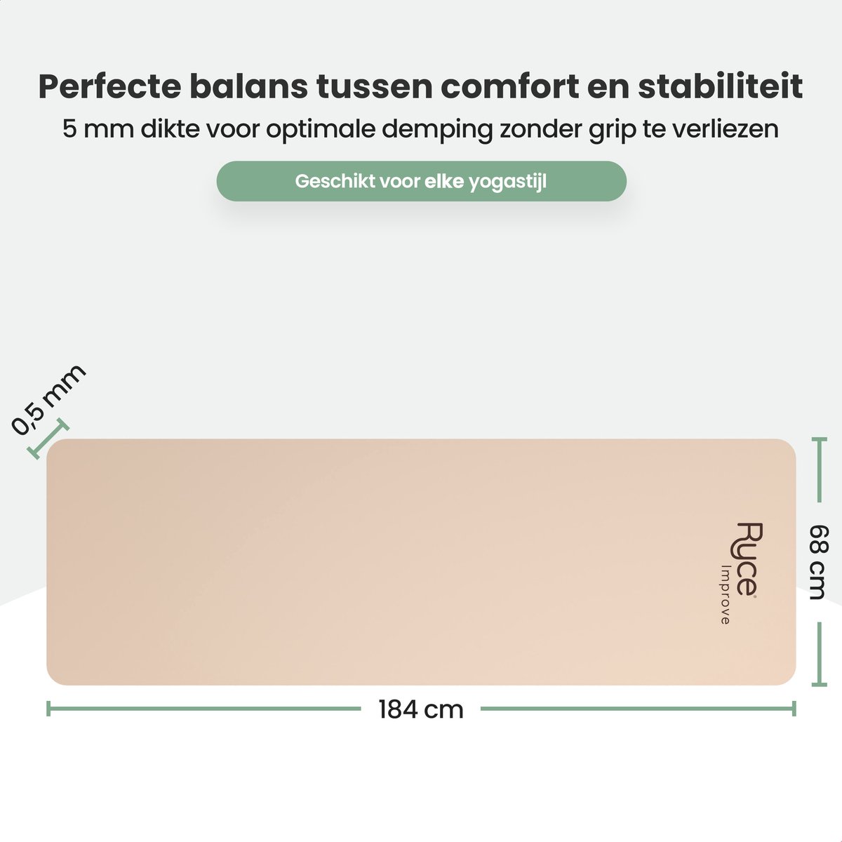 Ryce® Yogamat - PU Rubber - Pilates - Fitness - Anti Slip - Extra Dik - 183x68x0,5 cm - Coffee thumbnail 5