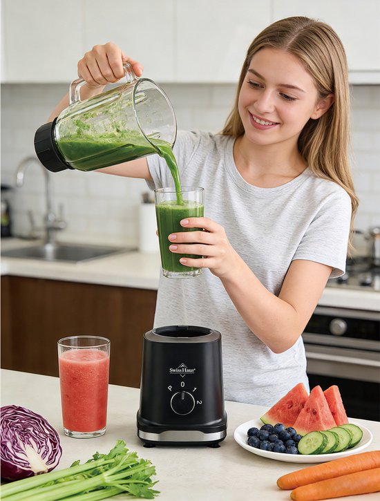 Swiss Haus® BL2315G Blender - 500W - 1.5L Glazen kan - Smoothie maker & Grinder - 2 Snelheden + Pulse - RVS Messen - Vaatwasbestendig - BPA Vrij - Zwart van Swiss Haus — afbeelding 2