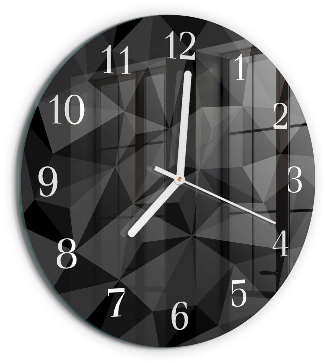 TULUP Wandklok - 3D-patroon Moderne Glazen Wandklok - 30fi cm - Zwart Wandklok Glas Met Motief - Witte Handen - Ronde Wandklok - Decoratieve Glazen Klok - Glazen Wandklok Design Zwart - 3D-patroon