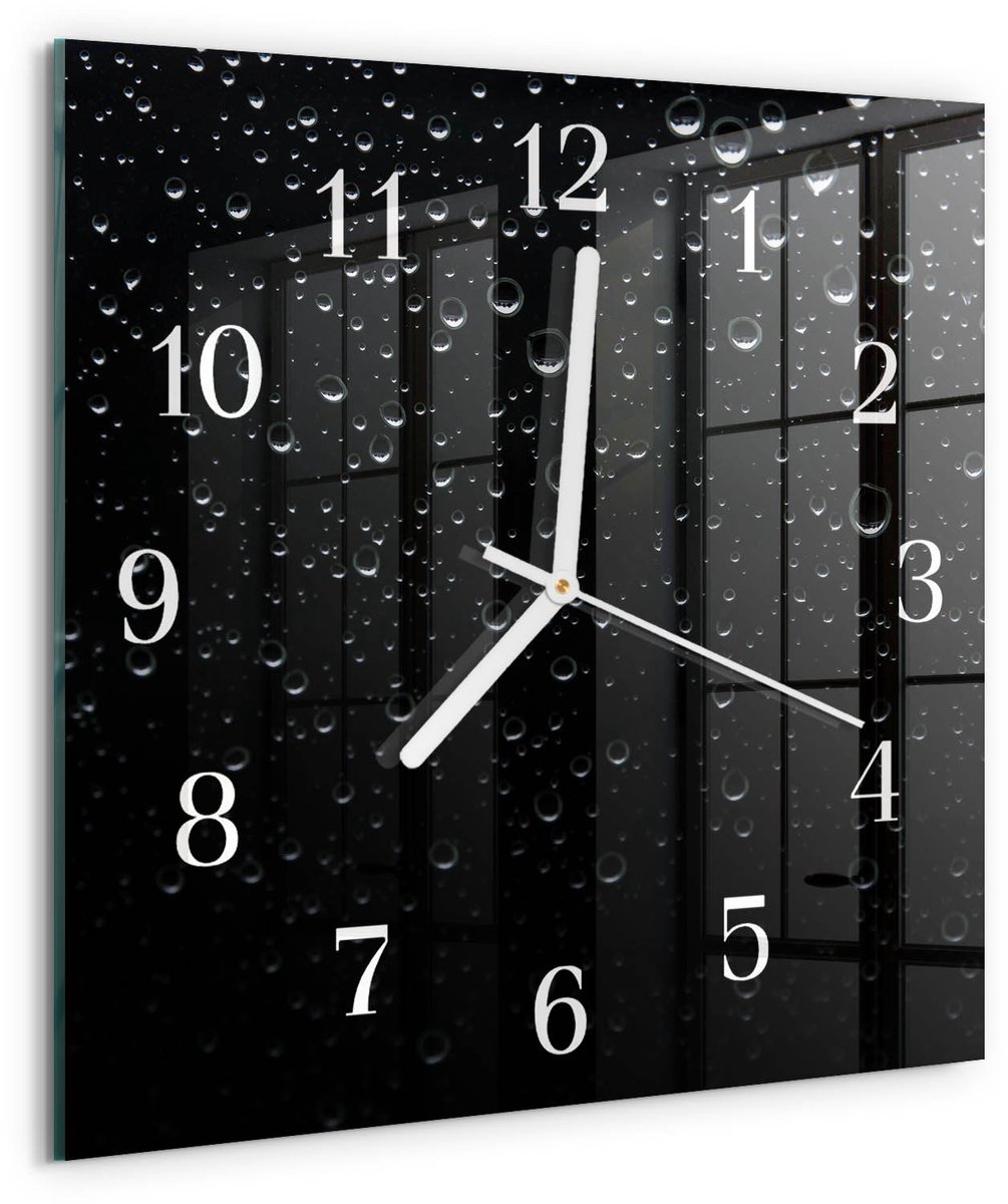 Tulup Wandklok - Druppels Moderne Glazen Wandklok - 30x30 cm - Zwart Wandklok Glas Met Motief - Witte Handen - Vierkante Wandklok - Wandklok Glas Decoratie - Gekleurde Glazen Klok