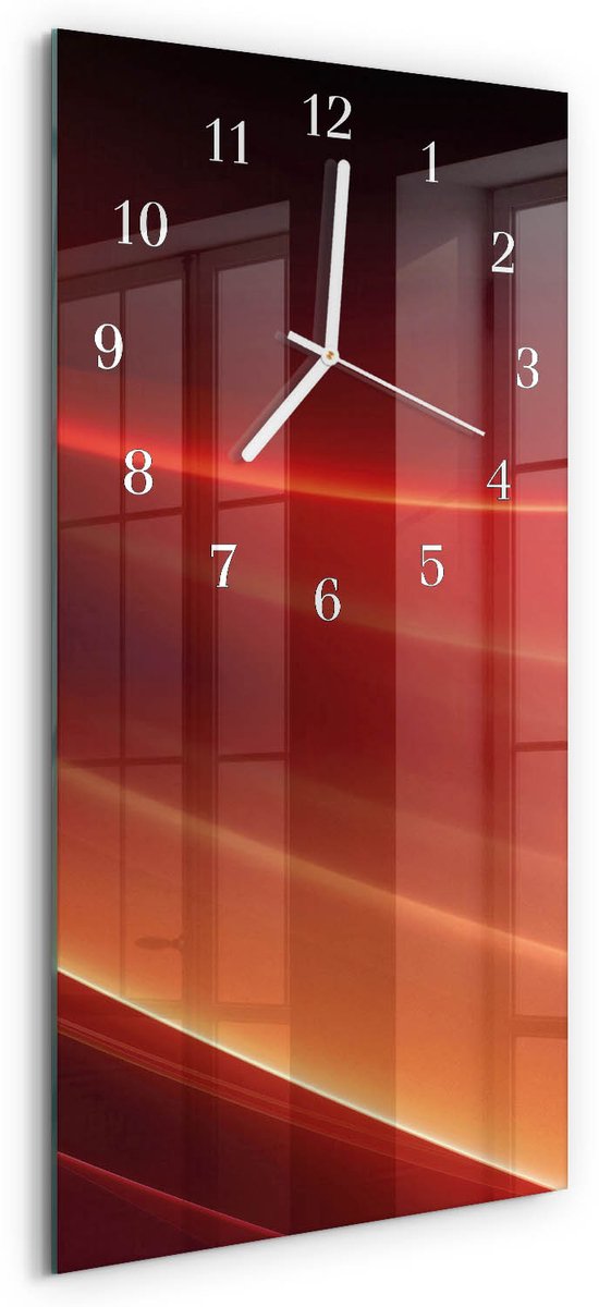 TULUP Wandklok - Abstractie Moderne Glazen Wandklok - 30x60 cm - Zwart Wandklok Glas Met Motief - Witte Handen - Rechthoekige Wandklok - Moderne Wandklok Glas - Wandklok Glas Decoratie Zwart - Abstractie