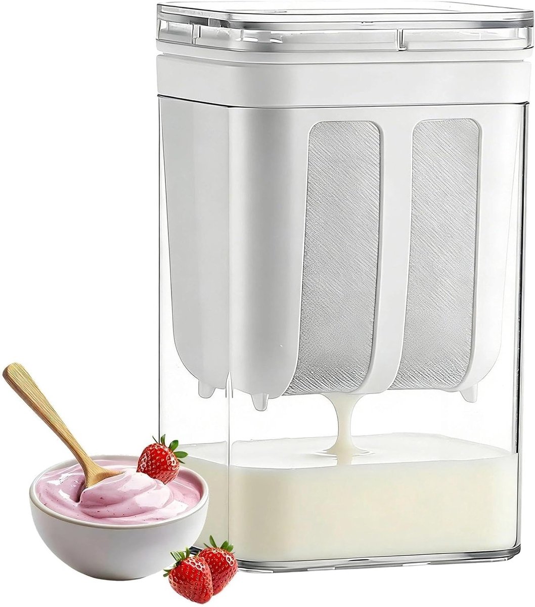 Yoghurtzeef met Deksel 1800 ml, Fijnfilter voor Romige Griekse Yoghurt, Herbruikbare Wei Separator en Yoghurtpers met Roestvrijstalen Filter