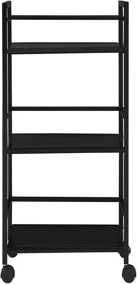 Keuken Trolley met 3 Niveaus en Uitschuifbaar Werkblad 75x42x29 cm – Metalen Rollende Keukenwagen, Mobiele Serveerwagen, Koffie & Thee Bar Cart, Zwart