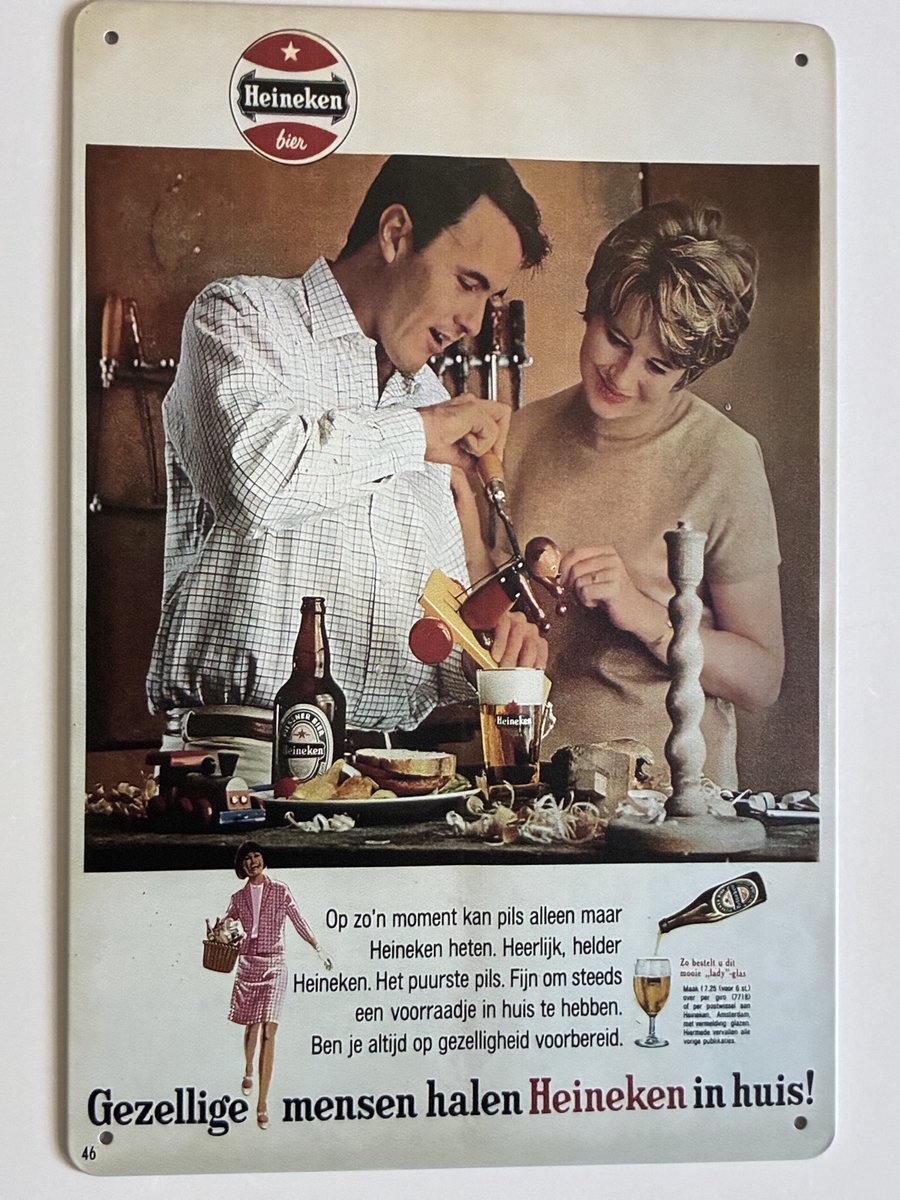 oude heineken reclame jaren 60 Metalen wandbord 20 x 30 cm - Mancave -Wand Decoratie - Metalen borden - Tekst borden - Metalen bord - Reclame bord - Vintage - Kroeg - Bar – Cafe - Horeca - retro