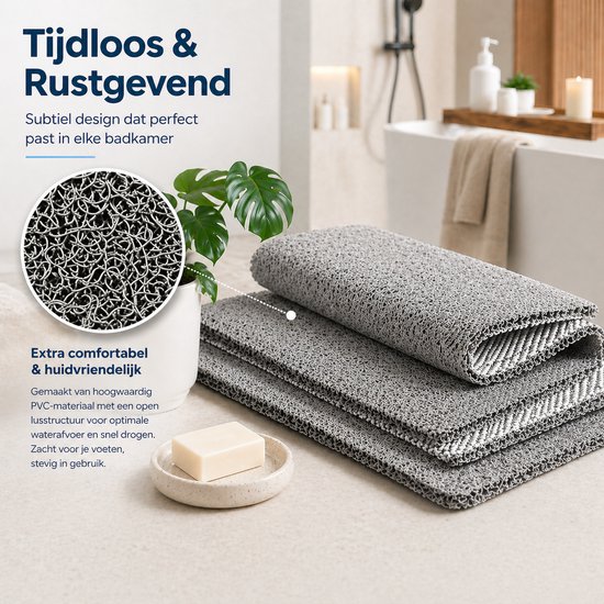 GLODI GOODS® Antislip badmat douchemat 40x60 cm - voor in de douche of bad – antislipmat waterdoorlatend – GRIJS
