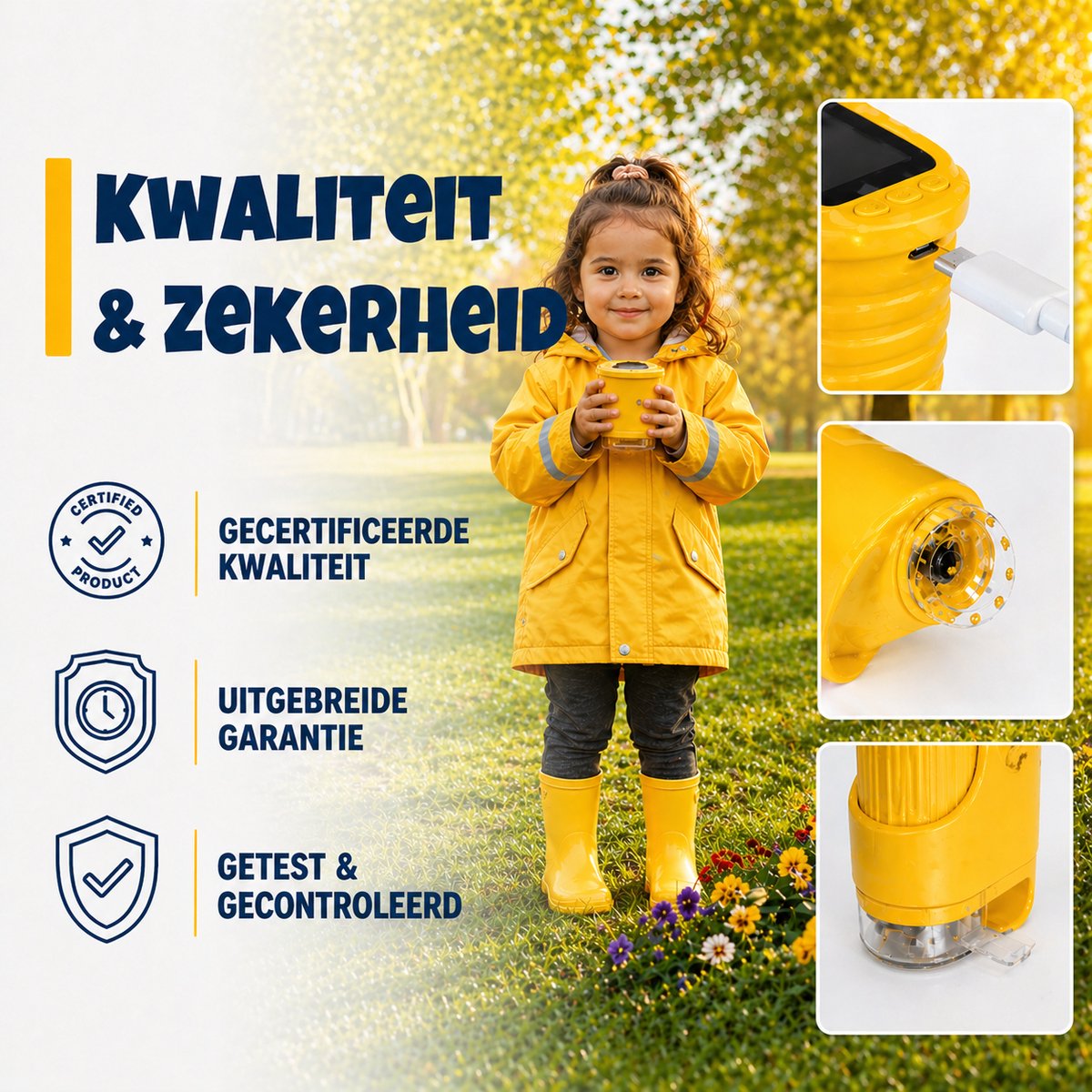 DUTCHPOWER Digitale Microscoop 1000x-4K-voor Kinderen – Draagbare Handmicroscoop met Foto & Video – STEM Educatief Speelgoed voor Ontdekken in Tuin en Natuur – Geschikt voor 4 t/m 12 jaar-Geel — afbeelding 9