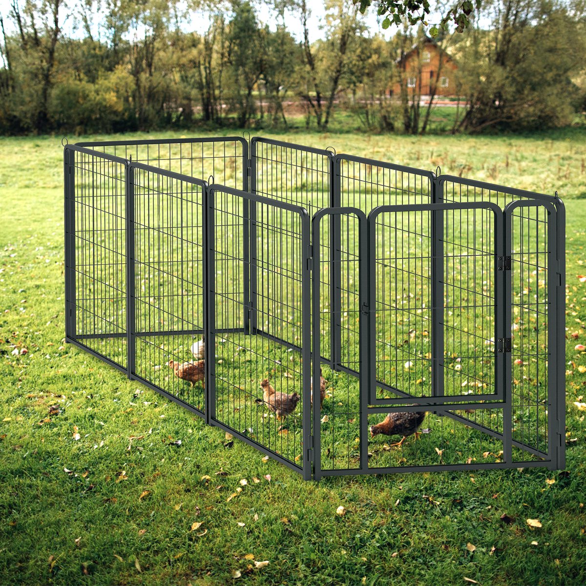 Froadp 8-delige puppyomheining, 80 x 65 cm, opvouwbare hondenomheining voor buiten, inclusief toegangspoort en bevestigingsankers, geschikt voor alle weersomstandigheden