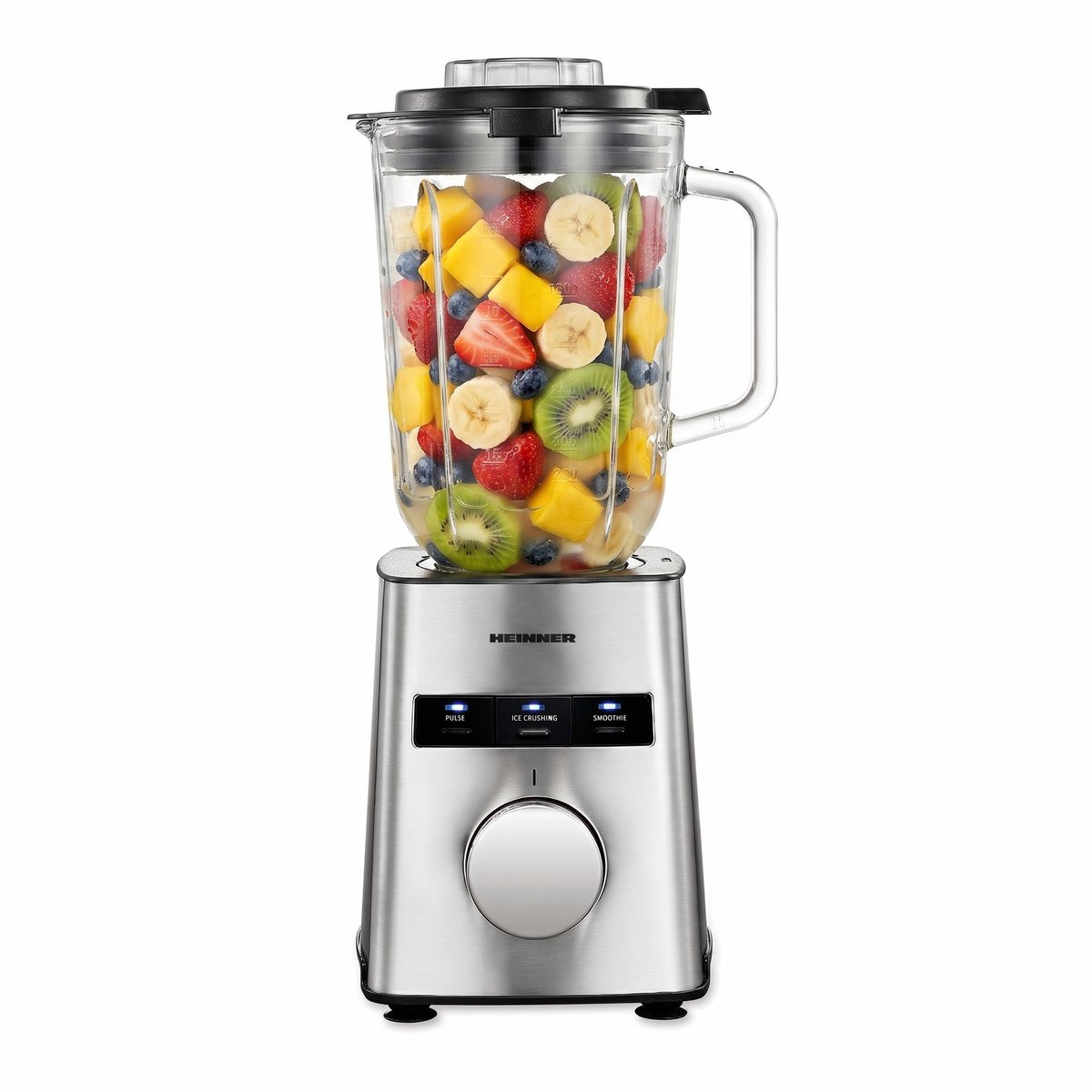Heinner Avallon 800 Blender – 800 W – Smoothie-functie – Pulsefunctie – 1,5 L Glazen Kan – RVS Messen – Afneembare Kan & Messen – RVS Behuizing – Zilver