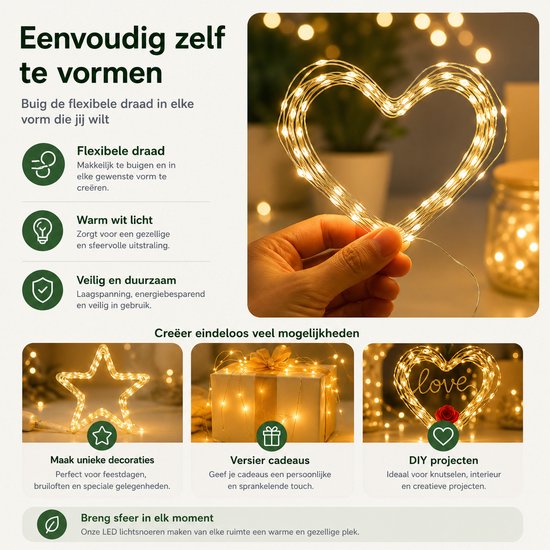 BOTC Lichtsnoer Binnen en Buiten Met Afstandsbediening - Fairy Lights 10 meter - LED Lampjes Slinger - Soothe Lichtsnoer Binnen - Op Batterijen - Warm White