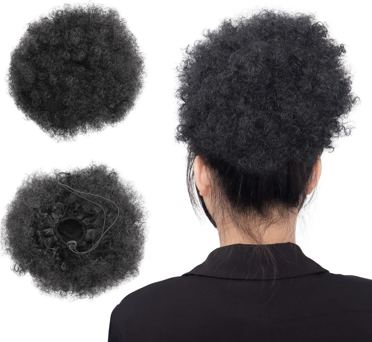 Zwarte Afro Puff Ponytail met Kinky Krullen - Haarstuk voor een Volle Updo en Chignon