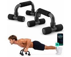 Hulser Opdruksteunen - Push-up bar - Met startgids - Zwart - Grips - Steun - Parallettes bars - Opdrukken - Calisthenics