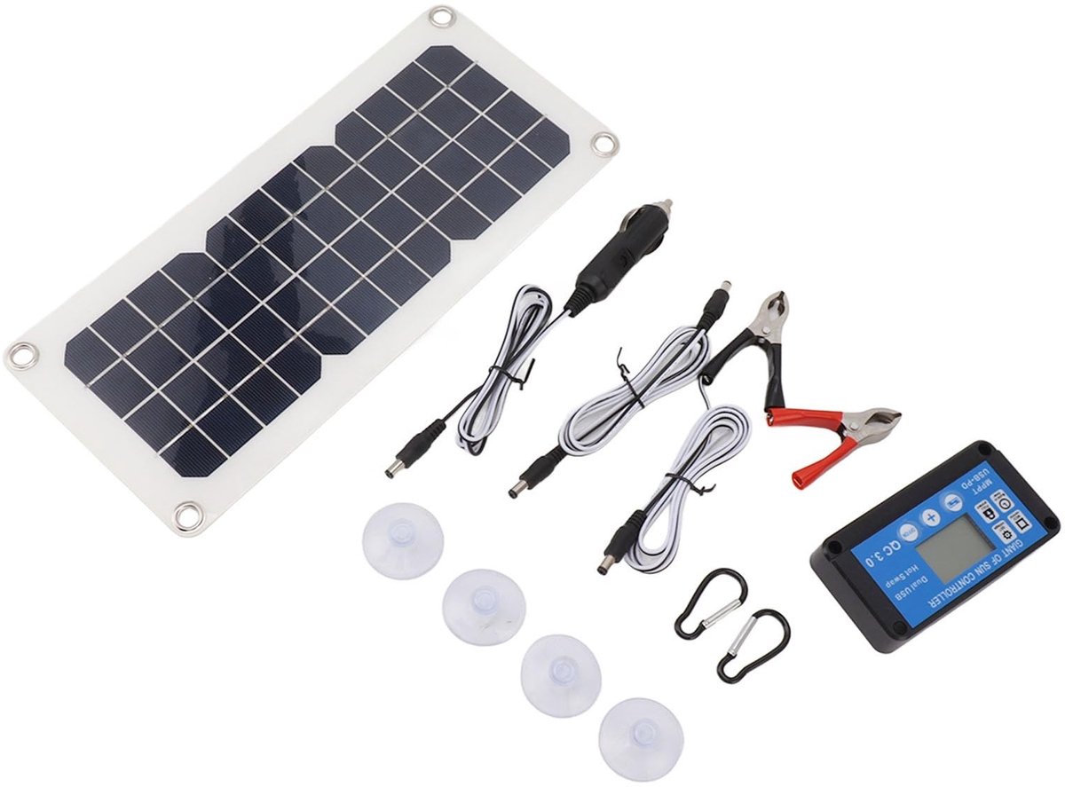 Allecto - Zonnepaneel Kit - 30W - Waterproof Controller - Dual USB Uitgang - Energieoplossing - Geschikt voor RV en Voertuigen - Compact
