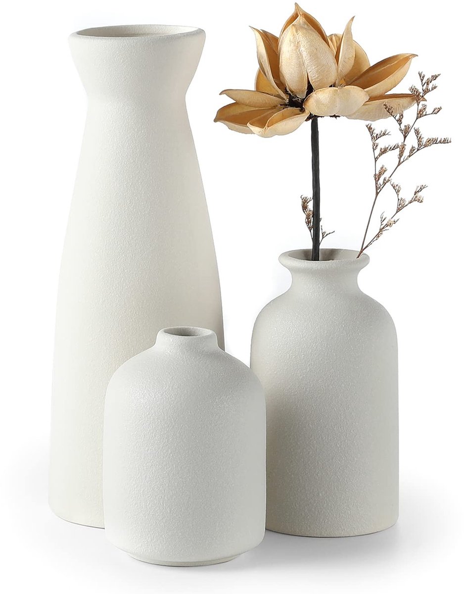 Allecto - Zwarte keramische vazen - Decoratieve vaas set - Modern rustieke woningdecoratie - Klein formaat - Drogen bloemen en pampas - Geschikt vo..