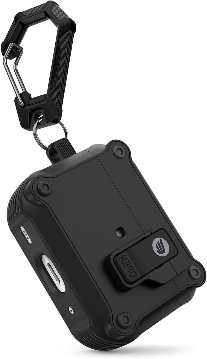 Beschermende Hoes voor AirPods 4 - Schokbestendig en Valbestendig Ontwerp met Carabiner, Zwart, Volledige Bescherming en Telefoonhouder
