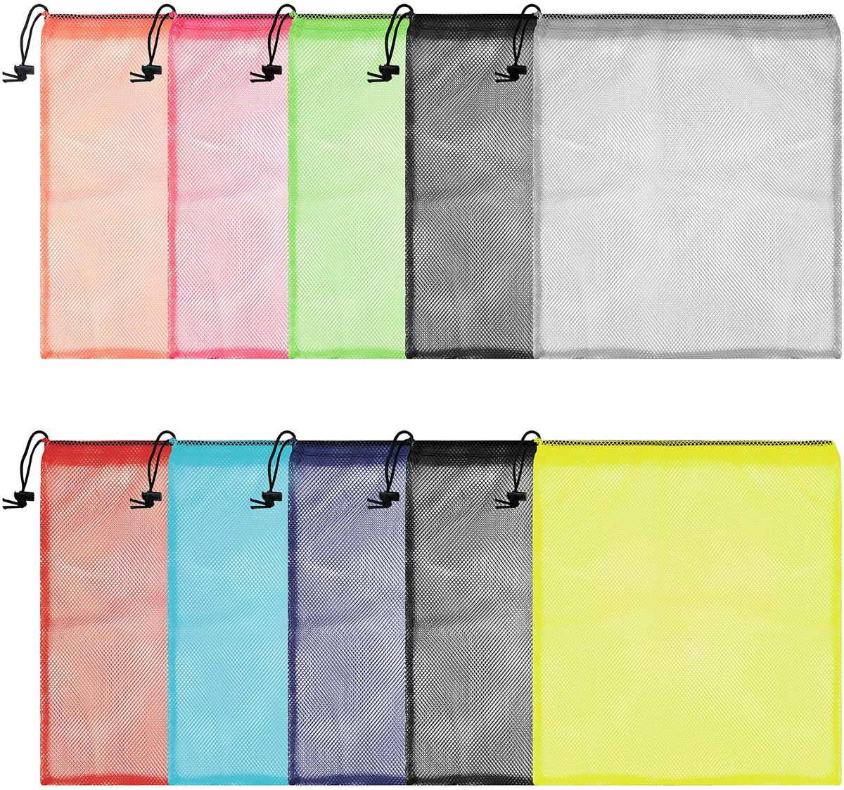 Allecto - Veelkleurige Nylon Gaas Waszakken - Waszak met Trekkoord - 10 Stuks - 35,5 x 40 cm - Geschikt voor Reizen, Sport en Opslag